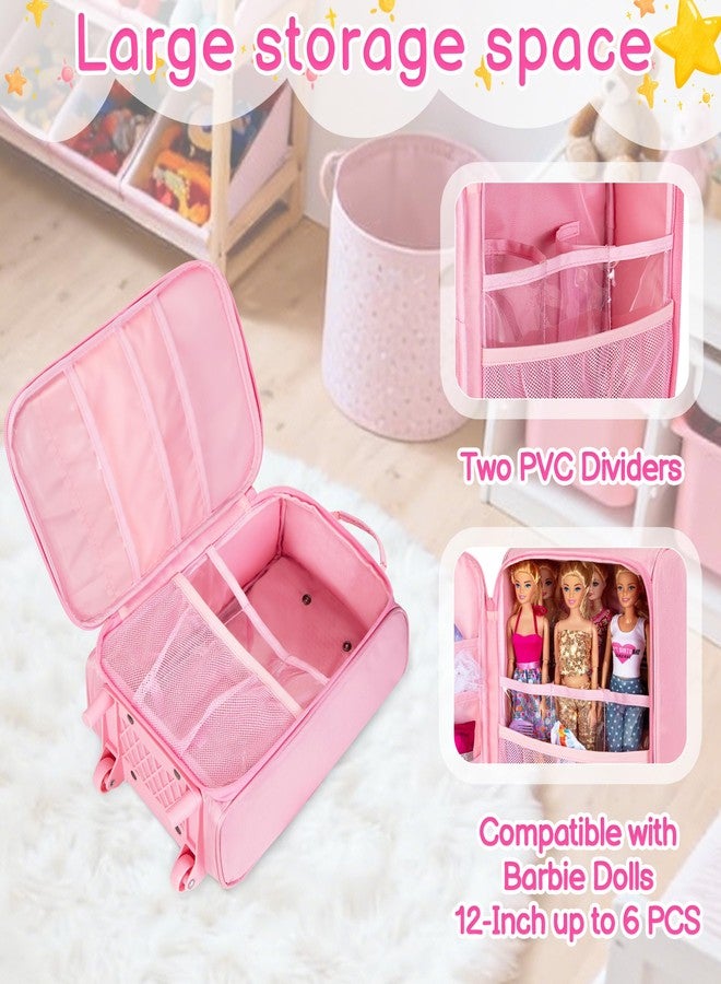 GRAOSO Travel Rolling Suitcase Compatible with Dolls 12-Inch Holds up to 6 Dolls, Storage Luggage Backpack with Wheels and Handle, Multiple Pockets for Doll’s Clothes, Accessories, Pink, Bag Only - Image 3